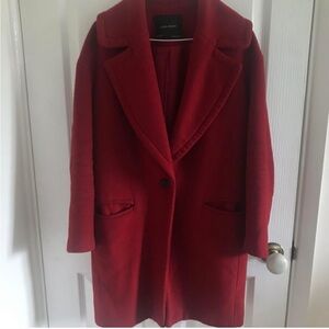 ZARA DEEP RED SINGLE BREASTED OVERCOAT LARGE LAPELS WITH POCKETS SZ MED